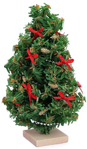 Árbol de Navidad en Miniatura con Luces, Escala 1/12, Realista, con Base de Madera para casa de muñecas, pequeño árbol de Navidad, con Luces