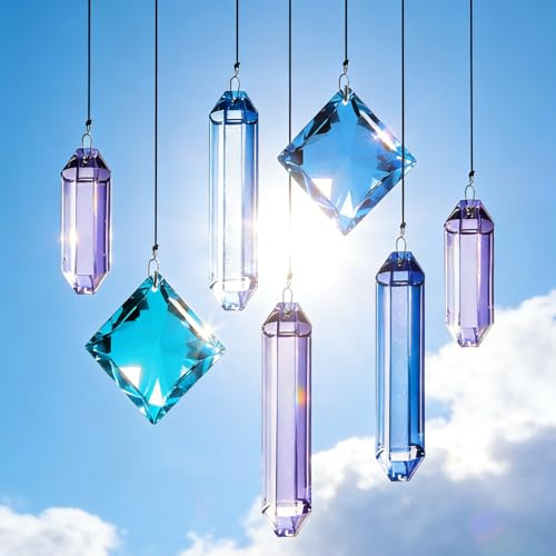 VEEKAY 7 Stück Kristall Sonnenfänger zum Aufhängen,Kristalle zum Aufhängen,Fensterdeko Hängend,Regenbogenmacher,Zuhause Gartendeko,Balkon,Anhänger Hochzeit Deko