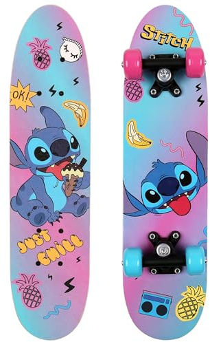 DISNEY Stitch Skateboard in legno 61cm, antiscivolo, leggero e stabile 20-50kg (Stitch)
