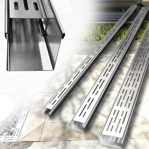 JUCCJUXIN Canaletta Scolo Acqua Piovana Kit, Canale di Scolo in Acciaio Inox 304, Stretto Canale di Drenaggio Esterni for Giardino Terrazza Giardino Garage Viale D'accesso(H8*W15CM/H3.15*W5.9IN)