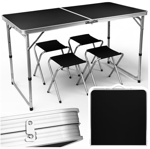 MalTec Wandertisch Klappbarer Campingtisch Koffer Camp 120 Set Set mit 4 Stühlen