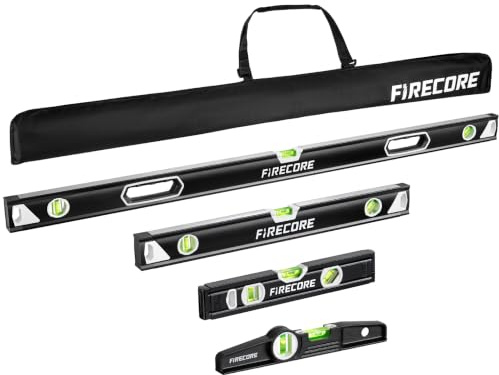 Firecore 4-Piece Shockproof Spirit Level Set with Enhanced Magnetic Hold