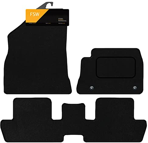 FSW Tailored Car Mats Fits Peugeot 3008 2009-2016, Carpet, Black, 3 Piece | Custom Fit, Anti-Slip, Fitted With Clips