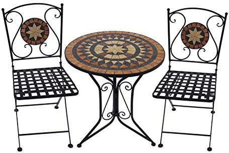 3tlg. Balkon Set Mosaik Garten Terrasse Metall Stuhl Tisch Beistelltisch Stühle