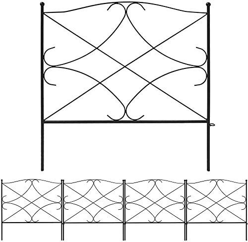 Floralcraft® Garden Fence Panels – Black Metal Border Edging, 61cm Rustproof Steel Decorative Fencing (Set of 5)