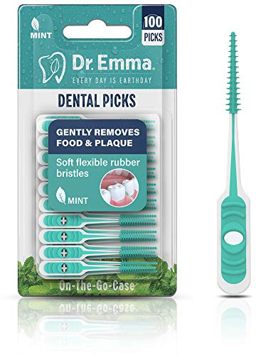 Dr. Emma Soft Rubberized Dental Picks Mint Brush Picks, 100 Count (1 Packs, Mint)