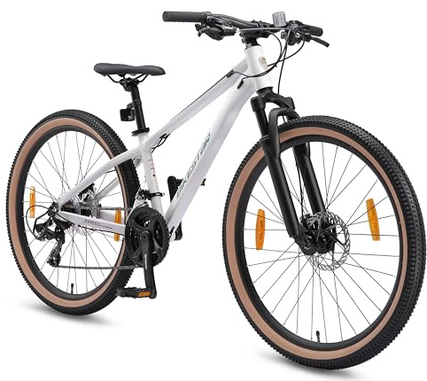 BIKESTAR Hardtail Aluminium Mountainbike Shimano 21 Gang Schaltung, Scheibenbremse 26 Zoll Reifen | 13 Zoll Rahmen Alu MTB | Weiß Pink