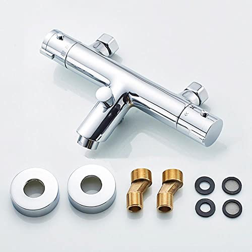 AFUDER Bathtub Shower Faucet Wall Mounted, Dual Handle Auto Thermostat Control Bath Mixer Tap for Bathroom