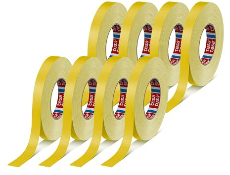 tesaband 4651 Cinta de tela Premium - Pack de 8 - Amarilla - 50 m x 19 mm | Cinta de reparación versátil - Se puede escribir encima - Resistente a la intemperie - Para interiores