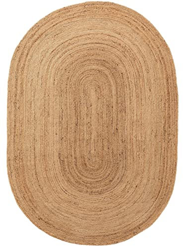 Gifiie Alfombra de Yute Natural 100%, Alfombra Tejida a Mano para Salón, Dormitorio, Uso Decorativo Fabricada en India. (Natural, Ovalada - (120X180) CM)