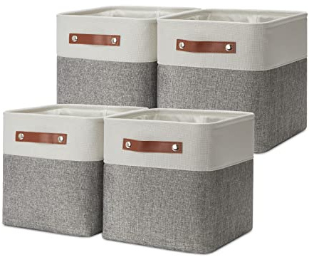 DULLEMELO 11 Inch Cube Storage Bins Fabric Storage Cubes 4 Pack Foldable Cube Storage Baskets for Cube Organizer, Cube Storage Organizer Bins for Home Office Organizer Closet, Shelves, Toy, Nursery