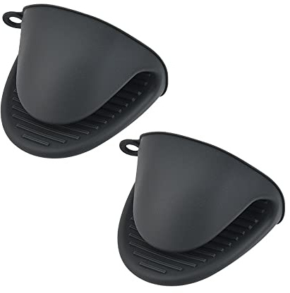 CAM2 grytlappar silikon kastrull hållare spis mini mitt matlagning pinch Grips kök värmebeständig lösning – 2 stycken (svart)