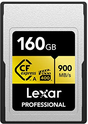 Lexar 160 GB professionelle CFexpress Typ A Gold Series Speicherkarte, bis zu 900 MB/s Lesen, 8K-Video in Kinoqualität, bewertet VPG 400 (LCAGOLD160G-RNENG)