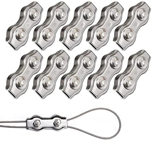 10 Pezzi Morsetto Duplex M5 Morsetti per Fune Metallica Morsetti per Funi Duplex in Acciaio Inossidabile 304 Clip per Fune Metallico per Funi Metalliche Cavi Sartiame da 5 mm