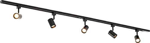 Focus.2 Luces de riel con 5 focos negros - GU10-2 metros – Negro - 1 fase - Sistema de rieles