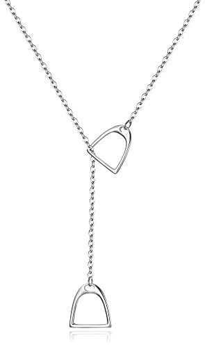 Clearine Collar de Mujer Colgante de Plata de Ley 925 para Caballos de Estribos Dobles Entrelazados Joyas para Regalos para Amantes de los Animales,Color Plateado