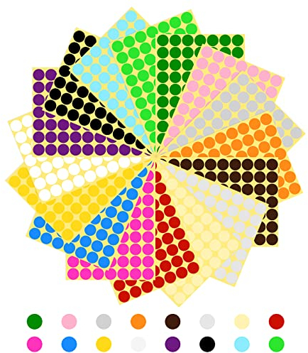 Vicloon Klebepunkte, 1120 Stück runde Aufkleber,16 Farben 19mm Selbstklebende Markierungspunkte, Punktaufkleber zur Farbcodierung, für Kalender, Planer, Lagerschild