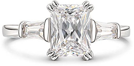 Jeulia Damen Ring Silber Verlobungsring:Baguette Cut Zirkonia Hochzeitsring Promise mit Weiße Diamant Schmuck für Frauen (59（19.0）, Silber)