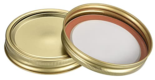 sourcing map Canning Lids, 8 Sets - Tinplate Split-Type Mason Jar Lids and Bands Wide Mouth Leak Proof Fits Storage Cover (Gold)