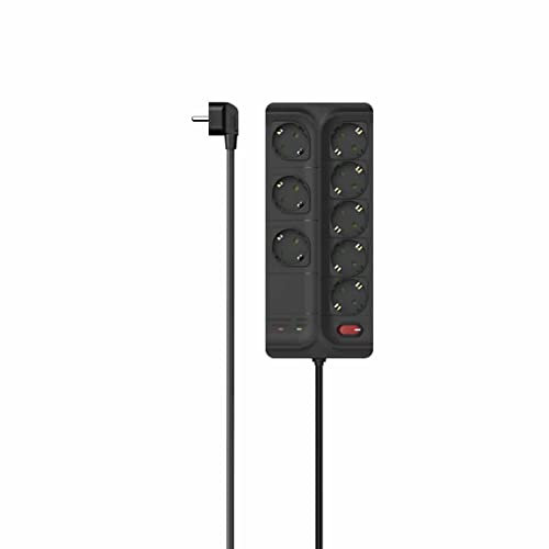 Hama Steckdosenleiste mit Schalter, 8-Fach, 1,5m (mit Überspannungsschutz, mit Berührungsschutz, 45°, 8 Fach Steckdosenleiste, 8er, Mehrfachsteckdose, Mehrfachstecker, Verteilersteckdose) schwarz