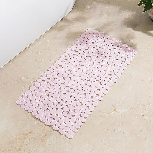 Sonderpie Extra Lang Rutschmatte Dusche,Duschmatte rutschfest,Wanneneinlage rutschfest,Kiesel Steinoptik,Mit AbflusslöChern SaugnäPfen,Hautfreundlich,FüR Badezimmer,Duschwanne,Badewanne