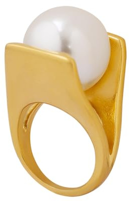 Bague De Déclaration De Perles Exagérées En Acier Inoxydable En Forme De Y Grand Anneau De Style Unique Bijoux De Doigt Personnalisés Pour Femmes Et Filles Cadeau d'Anniversaire à La Mode (8, Doré)