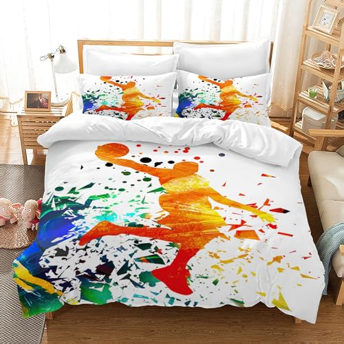 PQCXXA Ropa de cama infantil de fútbol, 3 piezas, juego de funda nórdica deportiva, funda nórdica de microfibra con estampado de fútbol 3D, con cremallera y 2 fundas de almohada de 50 x 75 cm (A5, 135