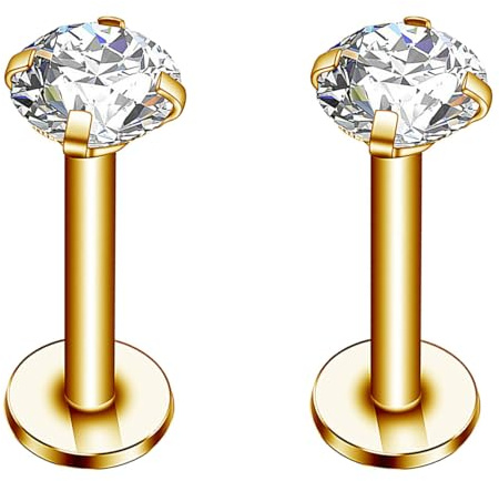 Decentraland 16G Silber Ohrstecker CZ Labret Nase Tragus Knorpelschmuck aus Chirurgenstahl mit Innengewinde Piercingschmuck für Helix, Muschel, Lippe, Nase, Ohrring für Frauen