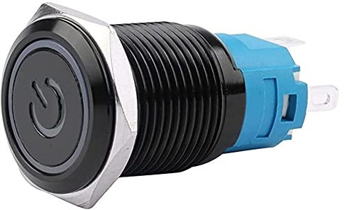 Ersatzteile 16 mm Schwarzoxid-Metalldruckschalter mit LED-Lampe, wasserdicht, Auto-/Computermodifikation, Momentan/Verriegelung, 3 V, 6 V, 12 V, 220 V