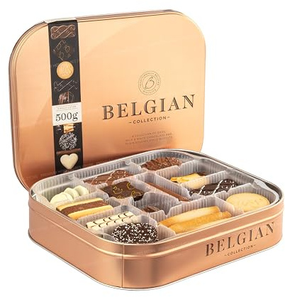 Premium Belgian Chocolate Coated Biscuit Collection in Presentation Tin, 500g, Milk, White & Dark
