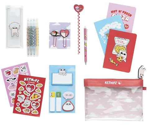 Grupo Erik Stationery Set - Ketnipz | Pencil Case With A6 Notebooks, Highlighters, Sticky Notes, Paper Clips, Stickers, Pen, Pencil | Cute Stationery Gifts