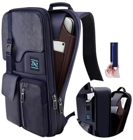 ZINZ Slim & Expandable 15 15.6 16 Inch Laptop Backpack for Business, Waterproof Anti-Theft Travel Backpack Daypack for Men and Women -Blue | Computer Backpack with Multiple Pockets, Anti-theft Travel Backpack for Men and Women