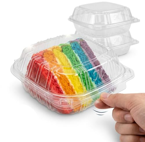Mr Miracle Clamshell Containers - Clear Disposable Plastic To-Go, Leak-Resistant and Durable for Delivery like Uber Eats, Ideal for Cakes, Salads, Small Sandwich, Personalizable (5 X 5 - 100 Count)