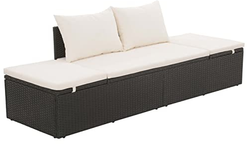 Homgoday Gartenbett Sofabett Sonnenliege Gartenliege Relaxliege Sofa Liege Gartensofa Gartenlounge Loungebett Gartenmöbel für Lounge Balkon und Garten Schwarz 195×60 cm Poly Rattan