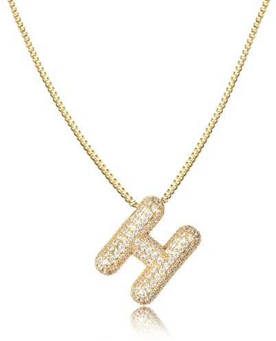 AFSTALR Damen bubble buchstaben kete Gold/Silber ice out Balon halskette mit initial Anhanger Blase Schmuck 45+5cm