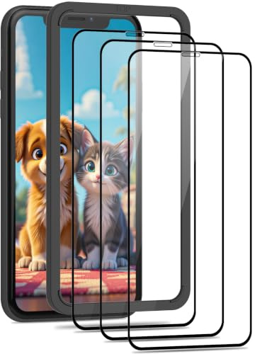 Beukei 3 Stück Panzer Schutz Glas für iPhone 11/ iPhone XR mit Installationsrahmen, Schutzfolie, HD Glas Displayschutz, 9H Härte, Anti- Kratzer,Blasenfrei，Glass