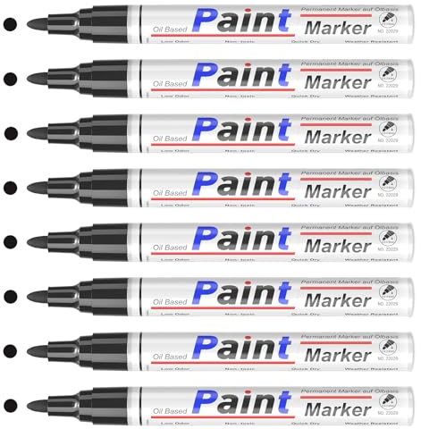 APOGO Black Marker Pen - 8 Pack Waterproof Permanent Marker Pens Black, Oil Based Medium Tip For Rocks, Wood, Metal, Plastic, Glass, Mugs, Arts & Crafts, Headstone Lettering Repair