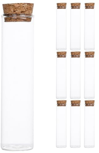 HOOTNEE Botellas de Vidrio Decorativas Mini con Tapón de Corcho 50 Ml, Frascos de Vidrio Transparentes 25x100 Mm, para Recuerdos y Decoración, Paquete de 10 Unidades