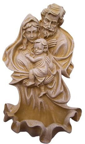 Wowser Holy Water Font, Holy Family Wall Hanging, Cream Resin, 4.25L x 2W x 7.5H