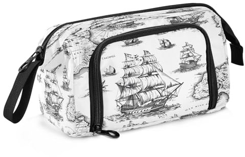 Federmäppchen im Vintage-Stil, Segelboot, Meermonster, großes Fassungsvermögen, Stifteetui, Schreibwaren, Büro, Organizer-Tasche für Jungen und Mädchen, Vintage Segelboot Sea Monster, Einheitsgröße,