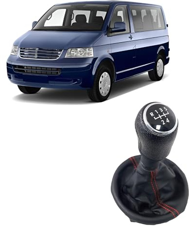 Rumplex Schaltknauf 5 Gang Schaltknüppel Schaltsack Schaltmanschette Schalthebel Abdeckung Schwarz Manuell PU Leder Kompatibel mit VW Transporter T5 V 2003-2011
