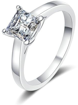 Ayoiow 18 K Damenringe Weißgold 1ct Weiß Prinzessschliff Labor Angebauter Diamant Verlobungsringe Damen Weissgold