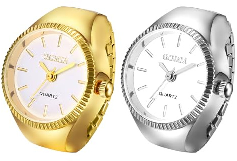 JewelryWe Orologio da donna ad anello, analogico, al quarzo, elastico, regalo per ragazze, nero, bianco, rosso, rosa, Scala per travi, set da 2 pezzi