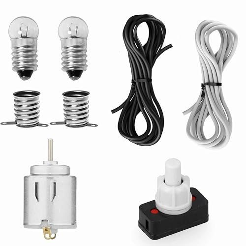 Kit Eléctrico Escolar, Set para Circuito de Electricidad 2 Bombillas, 2 Portalámparas,1 Interruptores, Cable Unifilar de 2 Metros y 1 Motor, Ideal para el Colegio, Instituto y Manualidades