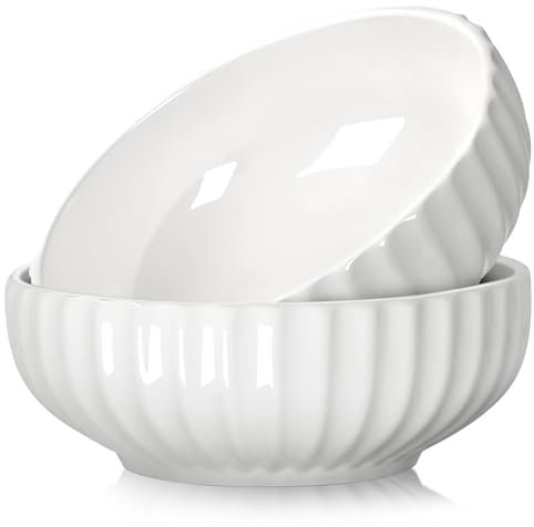NUTRIUPS 8 in Salad Bowl, 50oz Serving Bowls for Entertaining, 2 Pack Ceramic Bowls Set for Cooking Baking, Microwavable