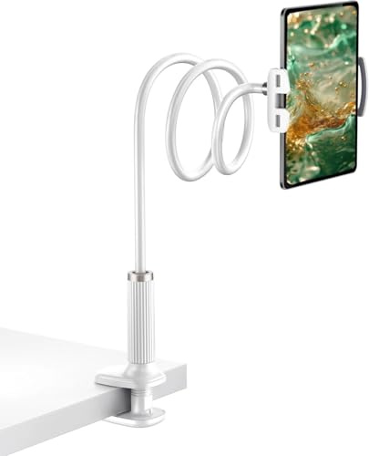Santiaoniu Support de Tablette à col de Cygne, Support de Tablette - Bras réglable Flexible au lit pour iPad/téléphone Portable/iPad Air, iPhone et Autres appareils de 4,7 à 11 Pouces (Blanc)