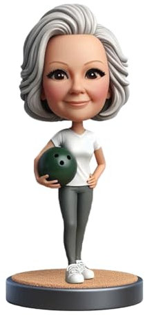Personalisierte Skulptur mit Bowlingspieler, Wackelkopf, handgefertigt, basierend auf Ihrem Foto, Geschenk für Familie, Freunde, Büro, Dekoration, Sammlerstück