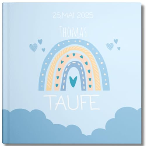 YMEMOS Taufe Gästebuch personalisiert zum Ausfüllen – Taufbuch und Taufalbum für Junge Erinnerungsbuch zur Tauffeier – Taufgeschenk Baby