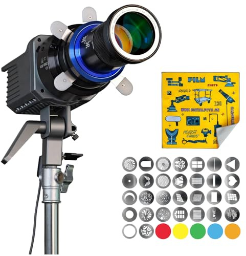 MAX-ULTRA Snoot Ottico con Attacco Bowens per Luci Video COB | 5 Filtri Colore, 30 Gobos e 5 Special Gobos per Aputure Amaran, Ray 660C e Godox SL60