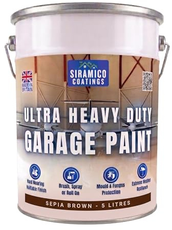 SIRAMICO COATINGS One Coat - Ultra Heavy Duty Garage Floor Paint - 5 Litres - White - Green - Light Grey - Brown - Anthracite (Sepia Brown)